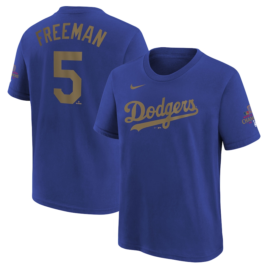 Youth Los Angeles Dodgers Freddie Freeman Nike Royal 2025 Gold Collection Name & Number T-Shirt