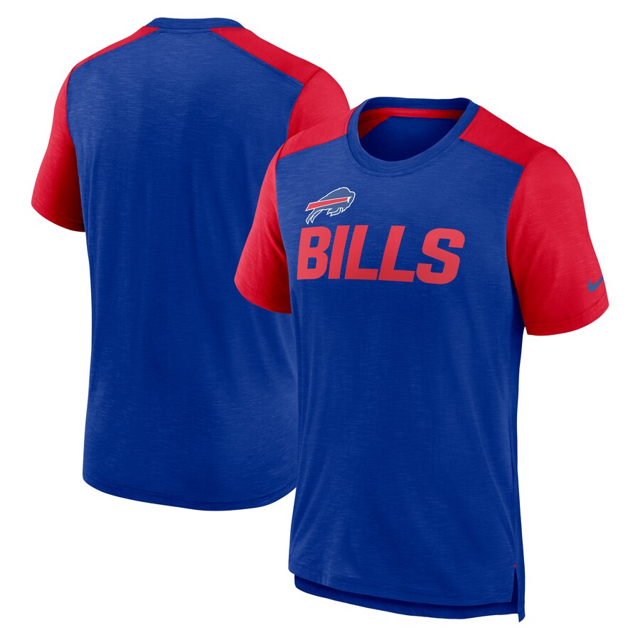 Men's Buffalo Bills Nike Heathered Royal/Heathered Red Color Block Team Name T-Shirt