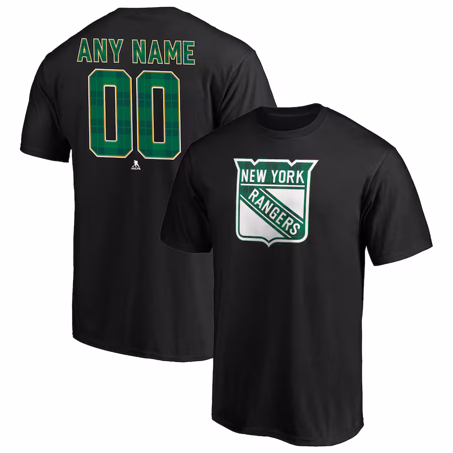 Men's New York Rangers Black Emerald Plaid Personalized Name & Number T-Shirt