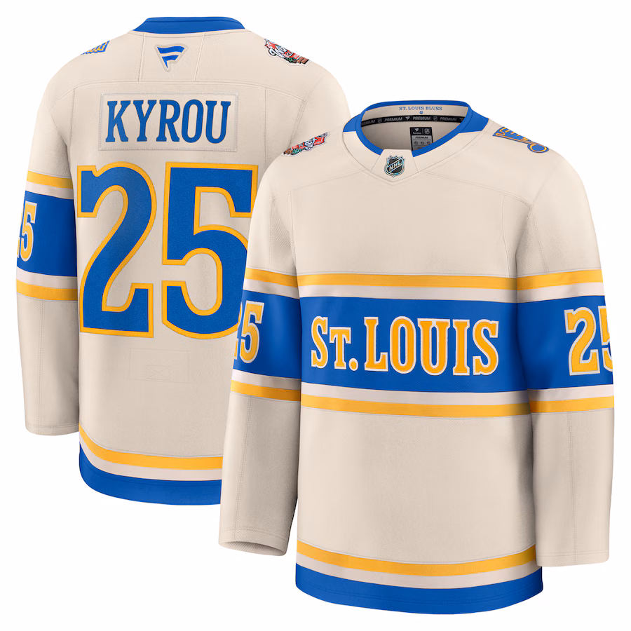 Men's St. Louis Blues Jordan Kyrou Fanatics Cream 2025 NHL Winter Classic Premium Player Jersey