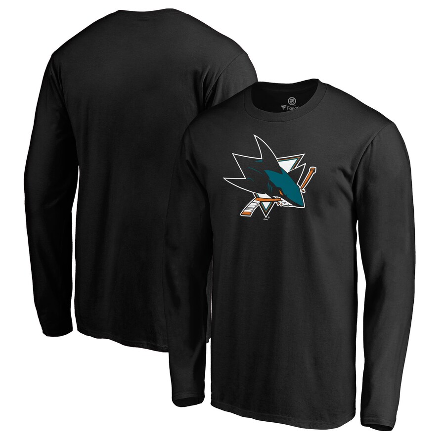 Men's San Jose Sharks Fanatics Black Core Logo Long Sleeve T-Shirt