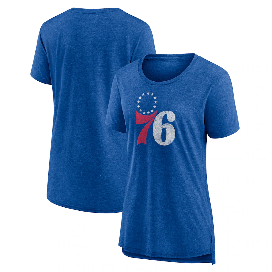 Women's Philadelphia 76ers Heather Royal Distressed Logo Tri-Blend T-Shirt