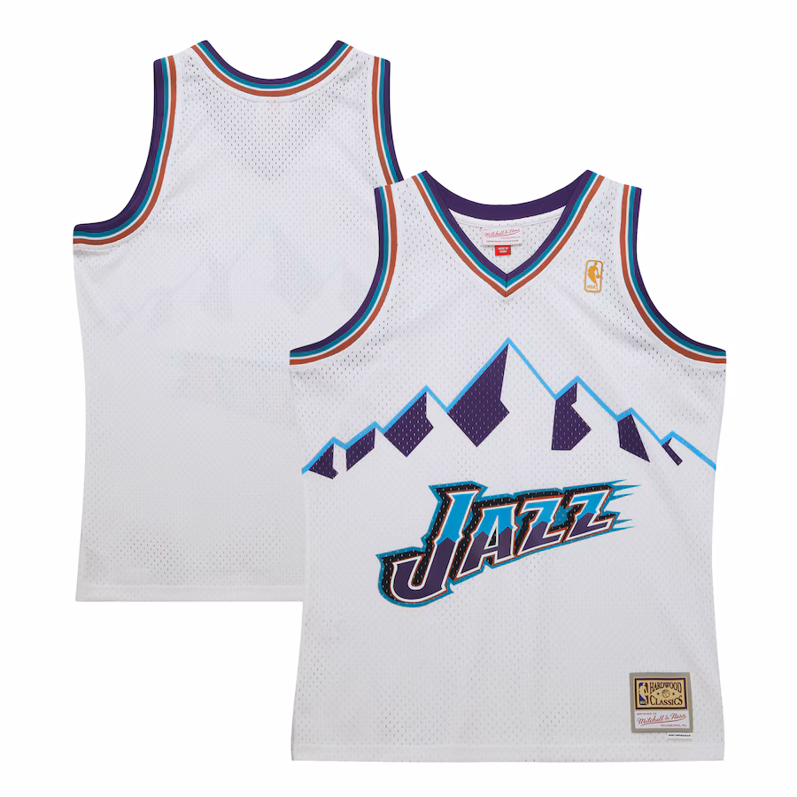Men's Utah Jazz  Mitchell & Ness White 1996-97 Hardwood Classics Swingman Jersey