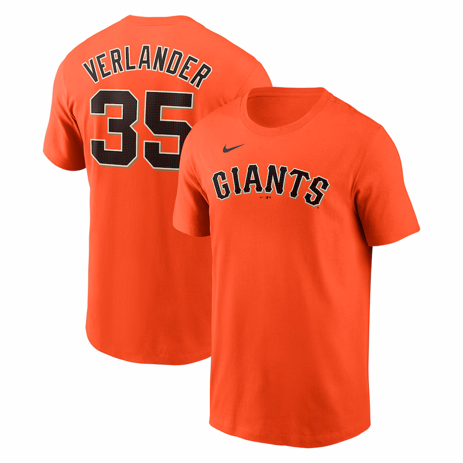 Men's San Francisco Giants Justin Verlander Nike Orange Fuse Name & Number T-Shirt