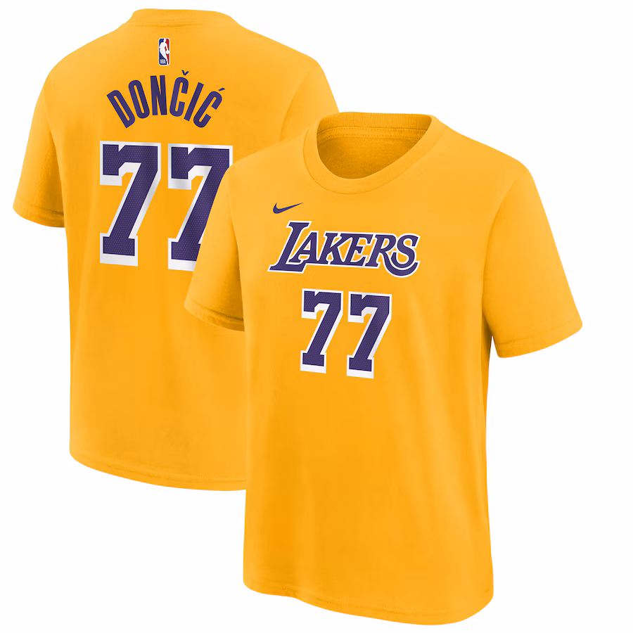 Men's Los Angeles Lakers Luka Dončić Nike Gold Icon Edition Name & Number T-Shirt