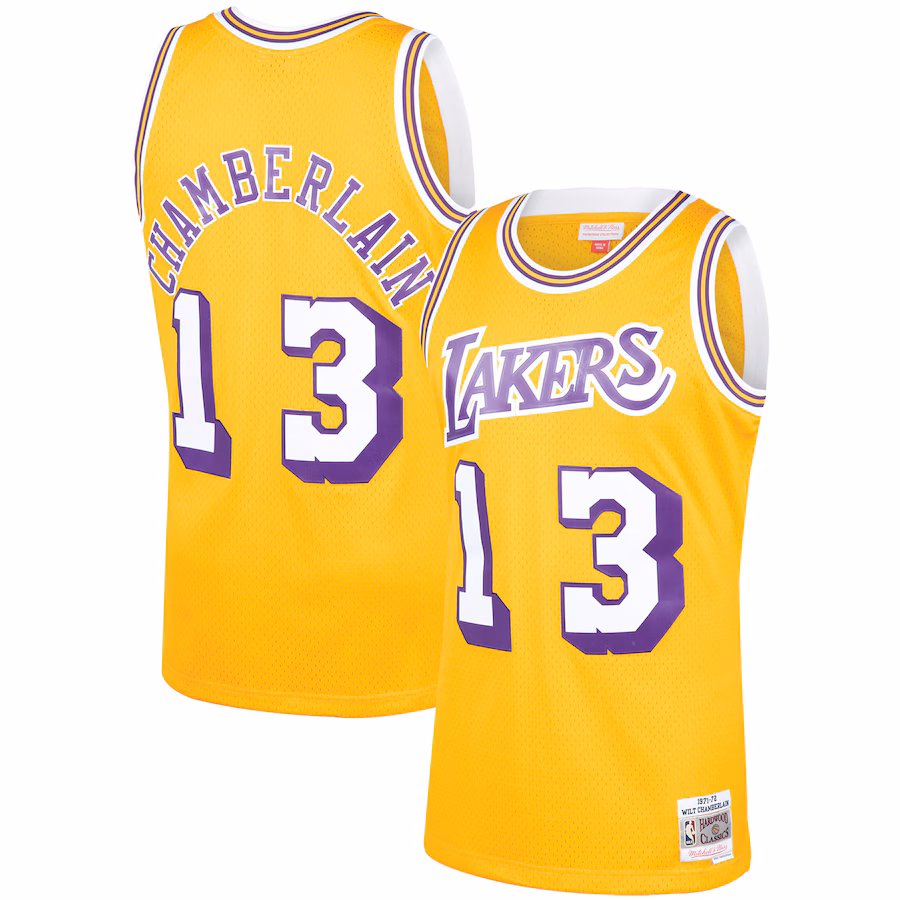 Men's Los Angeles Lakers Wilt Chamberlain Mitchell & Ness Gold 1971/72 Hardwood Classics Swingman Jersey