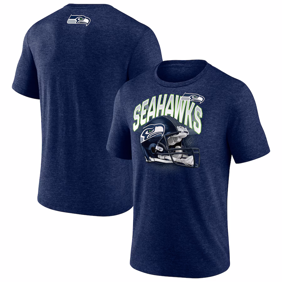Men's Seattle Seahawks  Fanatics Heather Navy End Around Tri-Blend T-Shirt