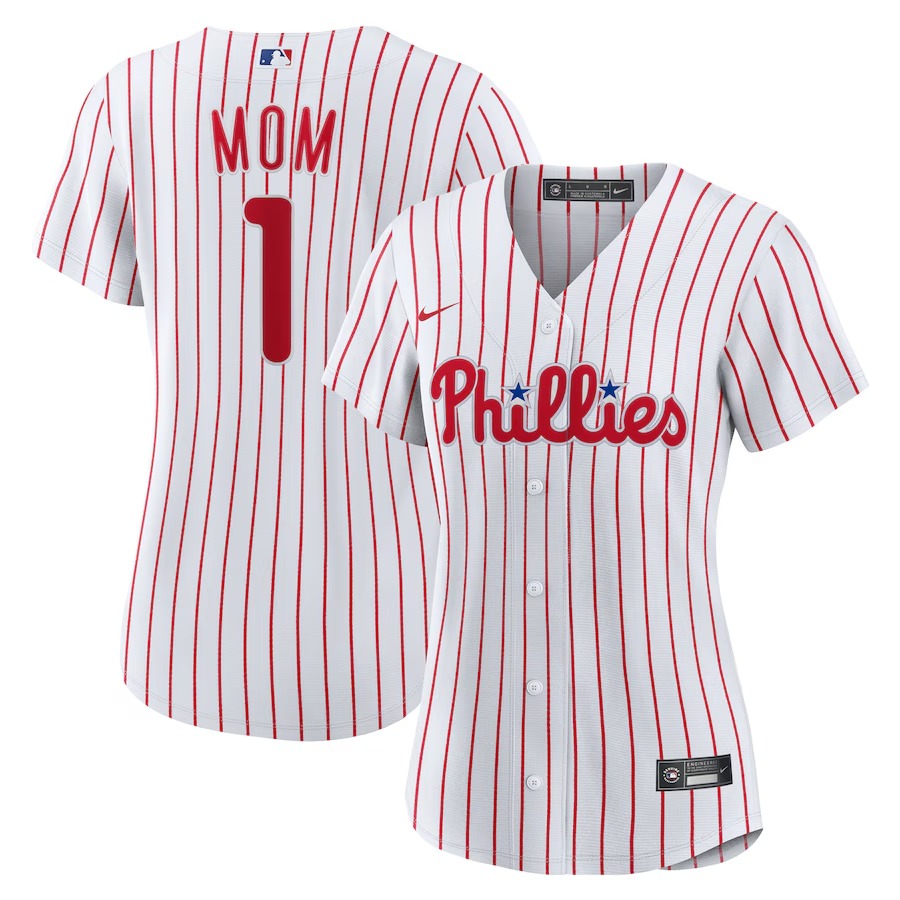 Women's Philadelphia Phillies Nike White #1 Mom Home Replica Jersey