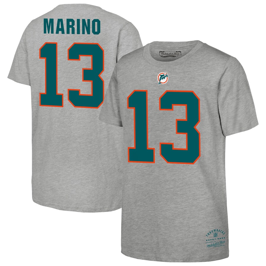 Youth Miami Dolphins Dan Marino Mitchell & Ness Gray Retired Retro Player Name & Number T-Shirt