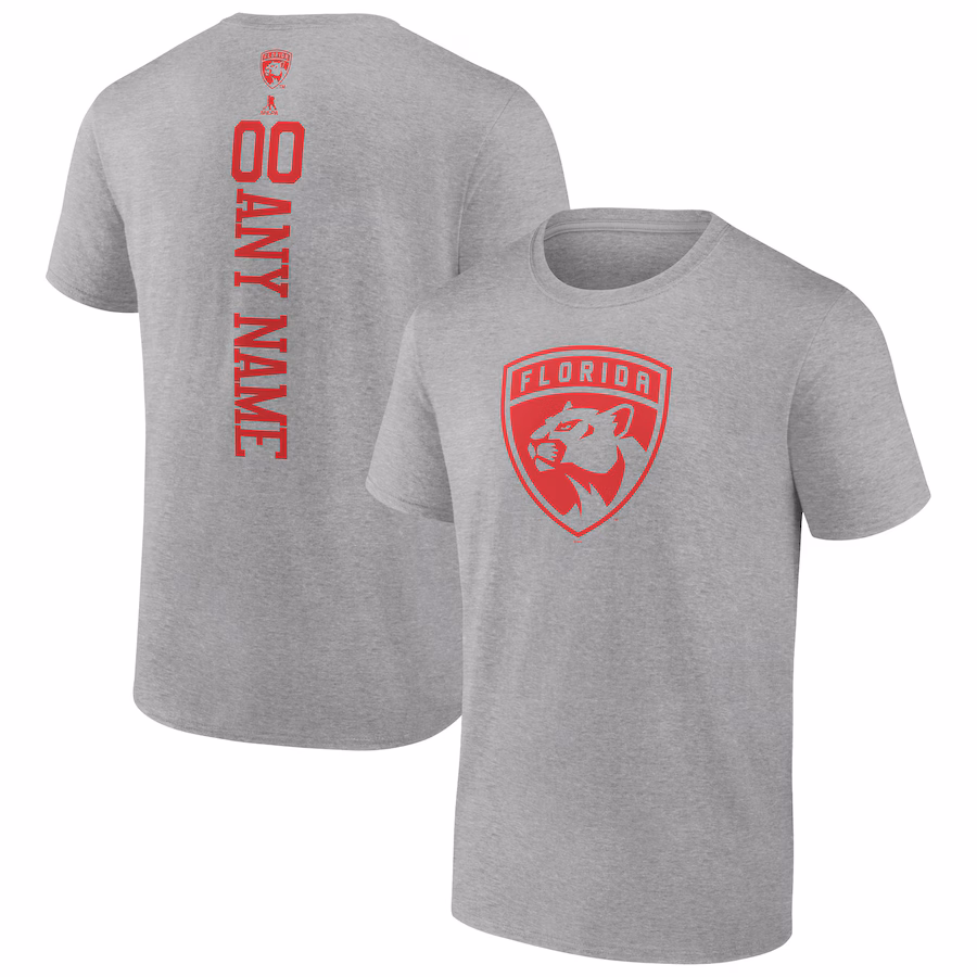 Men's Florida Panthers Heather Gray Personalized Name & Number T-Shirt