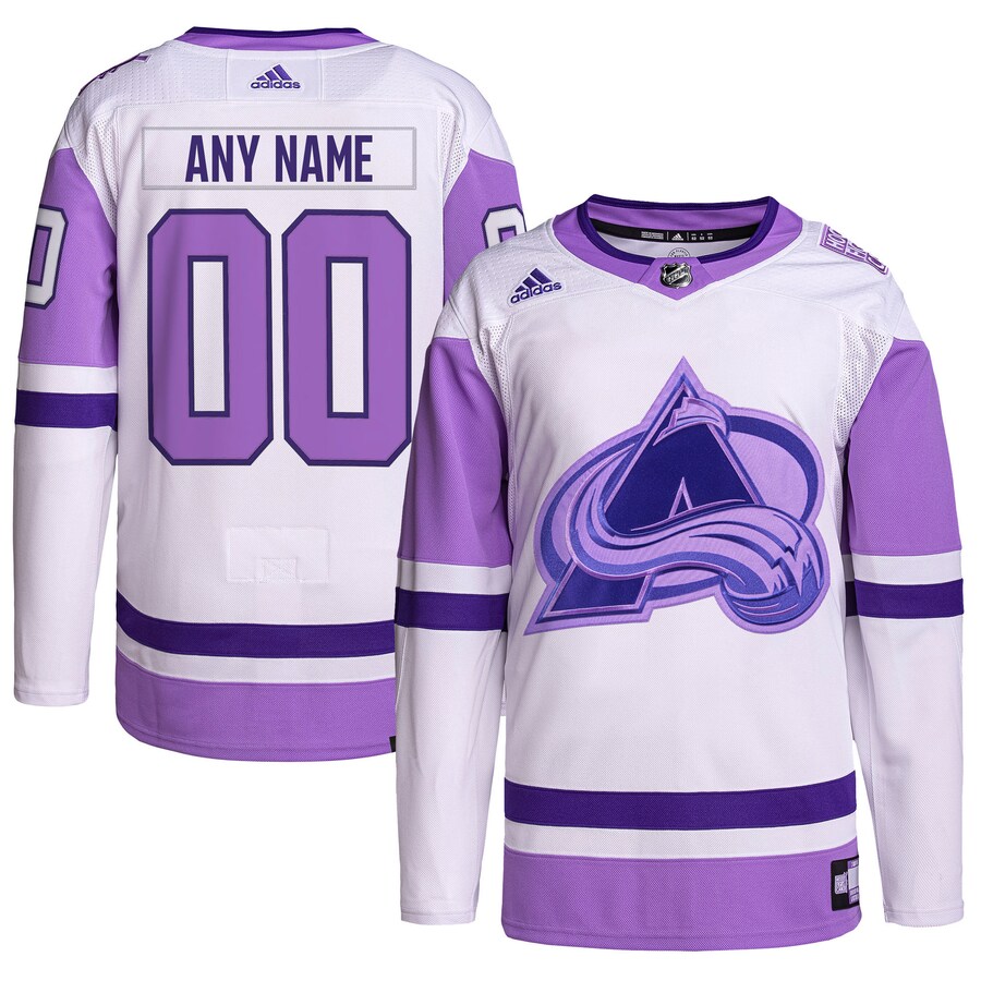 Men's Colorado Avalanche adidas White/Purple Hockey Fights Cancer Primegreen Authentic Custom Jersey