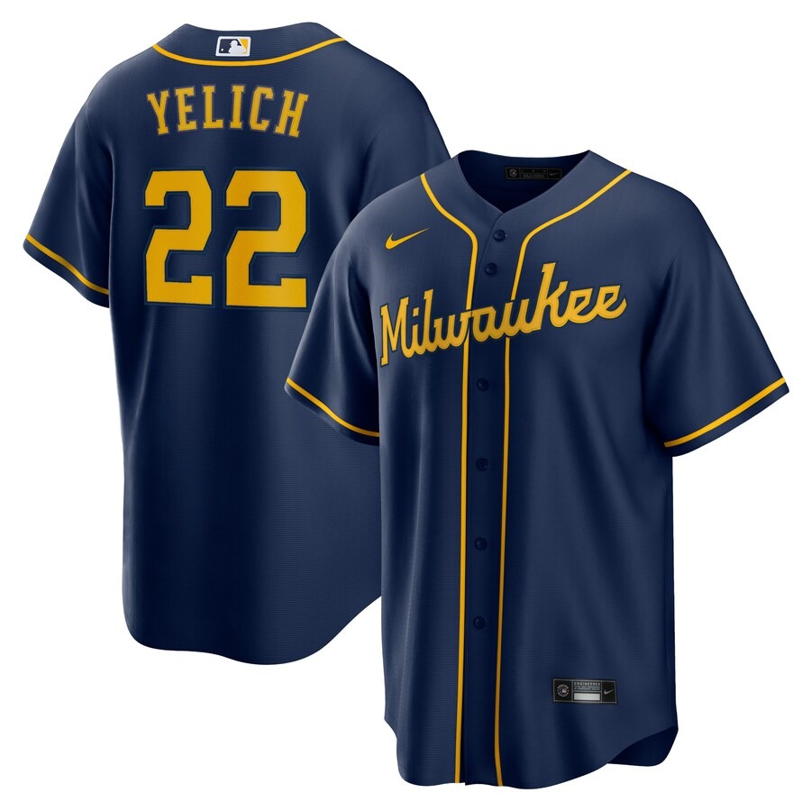 Men's Milwaukee Brewers Christian Yelich Nike Navy Alternate 2 Replica Jersey