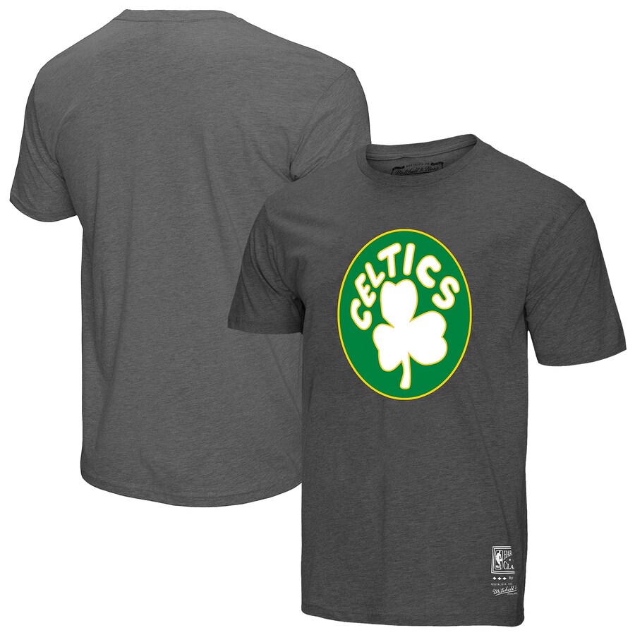 Unisex Boston Celtics Mitchell & Ness Heather Gray Hardwood Classics MVP Throwback Logo T-Shirt