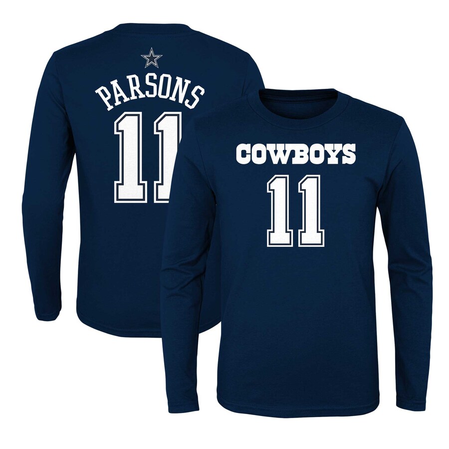 Youth Dallas Cowboys Micah Parsons Navy Mainliner Player Name & Number Long Sleeve T-Shirt