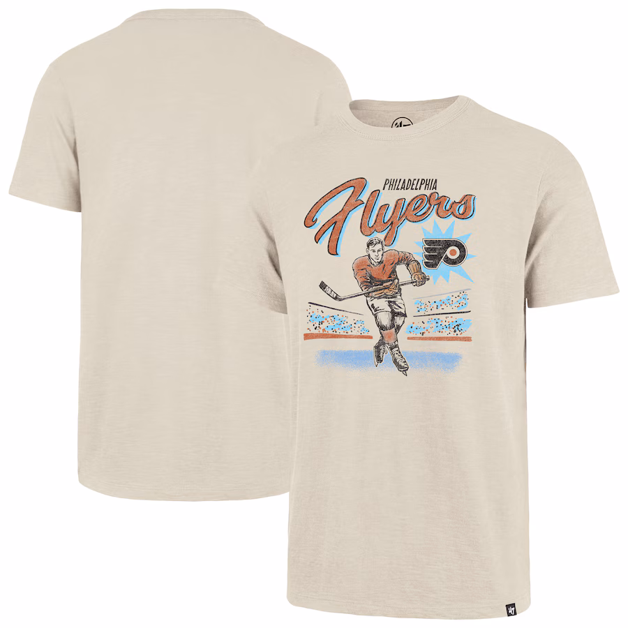 Men's Philadelphia Flyers '47 Natural Hockey Player Golden Age Scrum T-Shirt