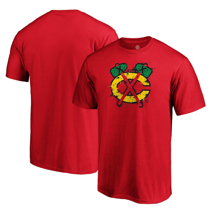 Men's Chicago Blackhawks Red Splatter Logo T-Shirt
