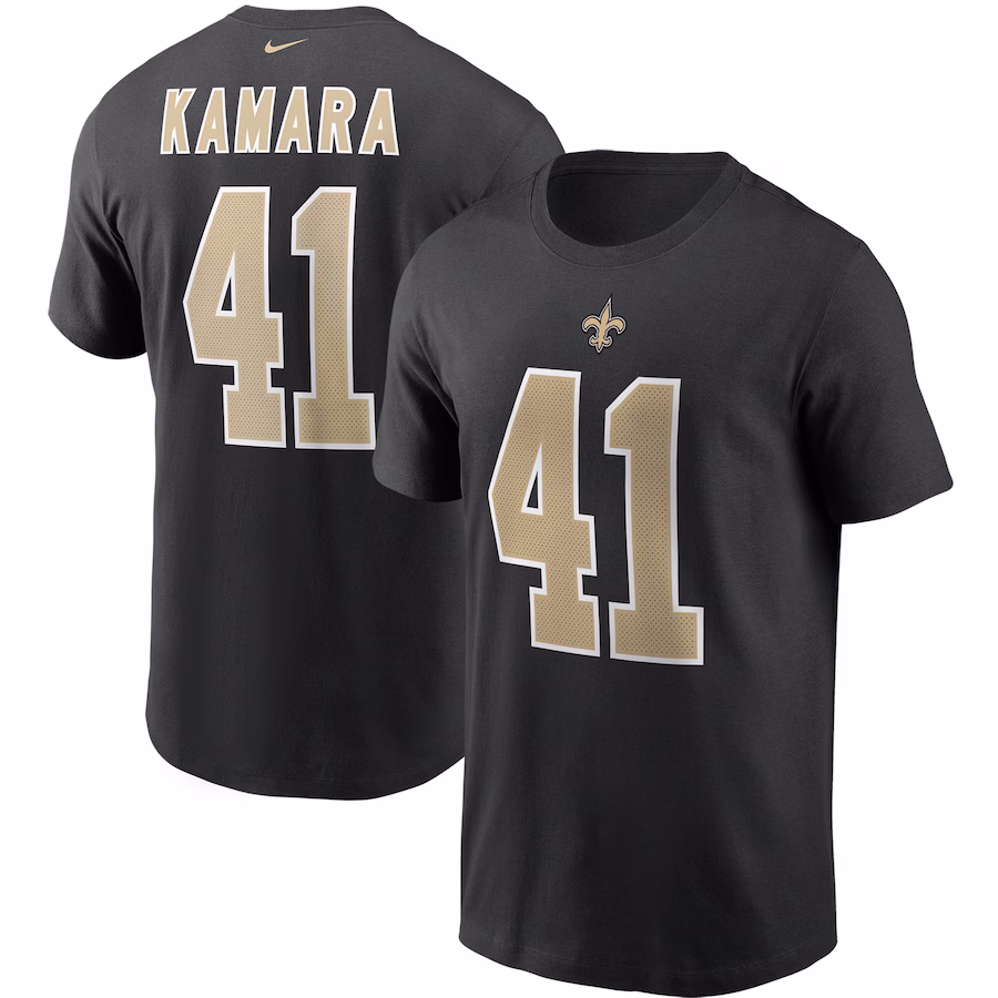 Men's New Orleans Saints Alvin Kamara Nike Black Name & Number T-Shirt