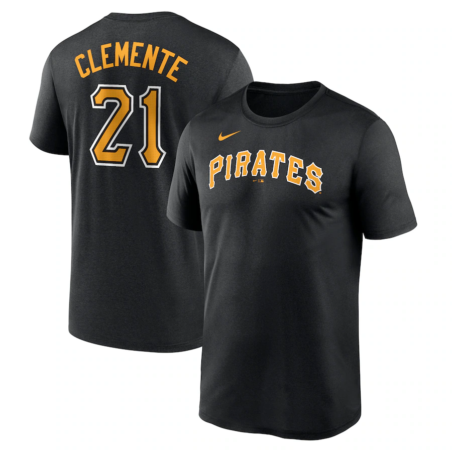 Men's Pittsburgh Pirates Roberto Clemente Nike Black Legend Name and Number Home T-Shirt