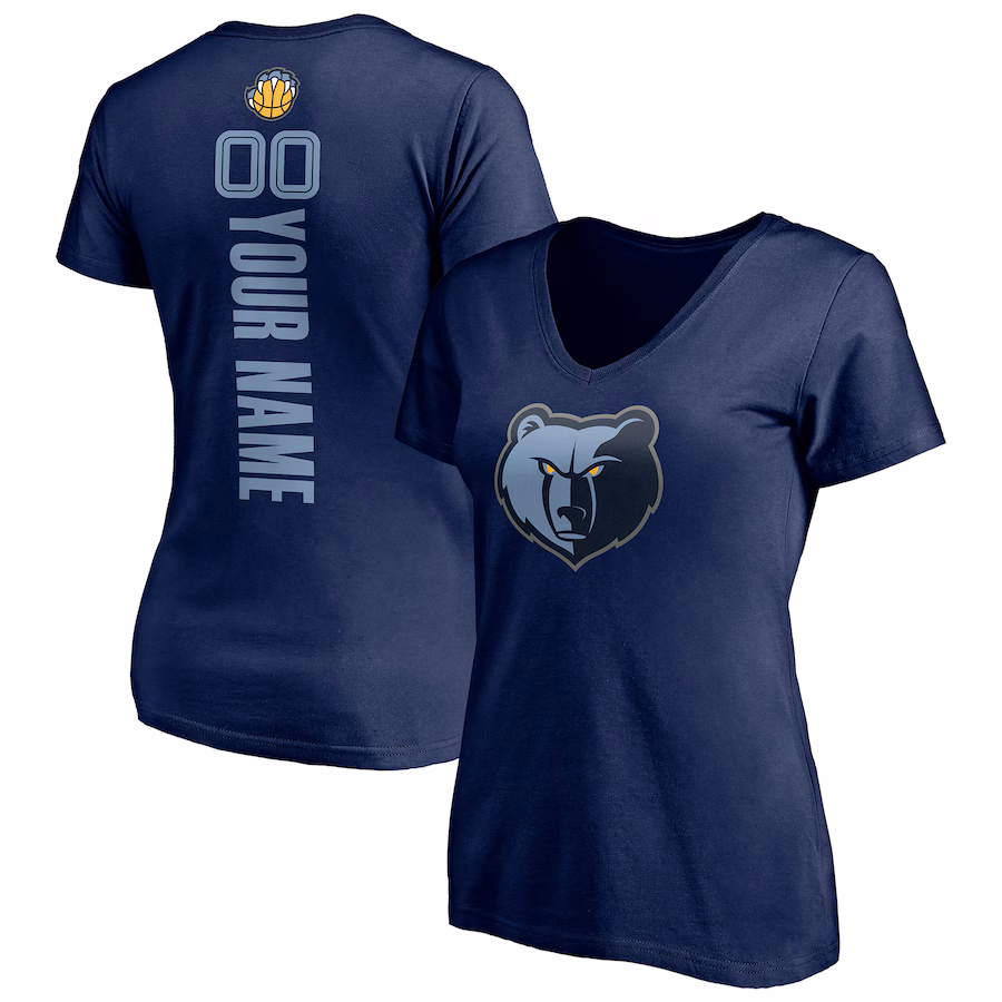 Women's Memphis Grizzlies Navy Playmaker Personalized Name & Number V-Neck T-Shirt
