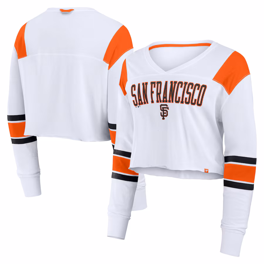 Women's San Francisco Giants Fanatics White Stretch Cropped Fashion Long Sleeve T-Shirt