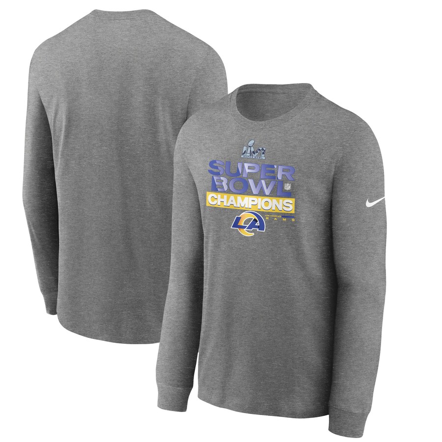 Men's Los Angeles Rams Nike Heathered Charcoal Super Bowl LVI Champions Locker Room Trophy Collection Long Sleeve T-Shirt