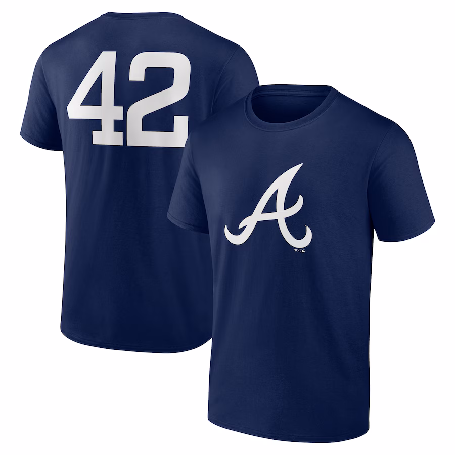 Men's Atlanta Braves Navy Jackie Robinson Day Name & Number T-Shirt