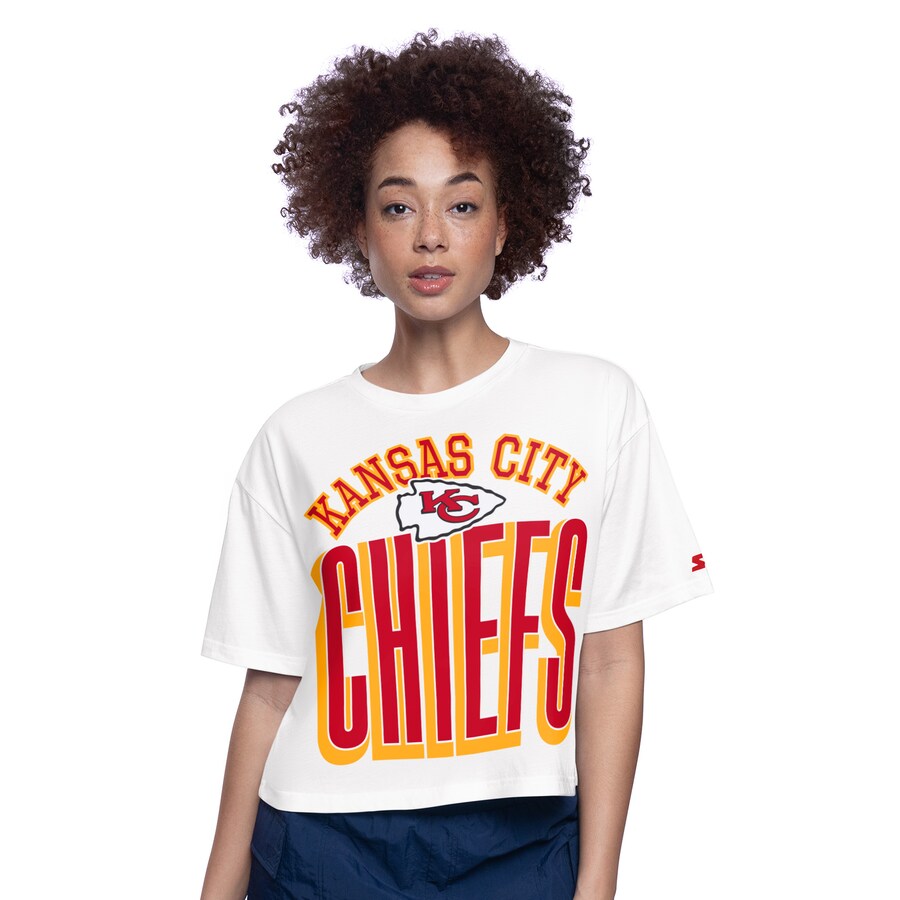 Women's Kansas City Chiefs  Starter White Play the Ball Boxy Cropped T-Shirt
