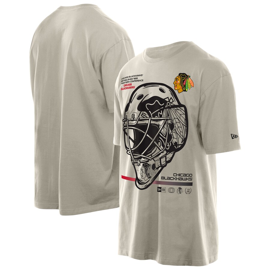 Men's Chicago Blackhawks New Era Tan Goalie Mask T-Shirt