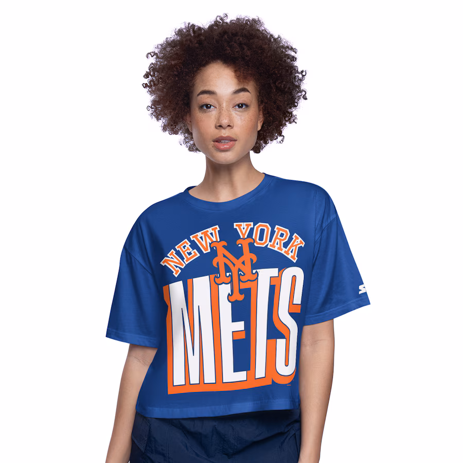 Women's New York Mets Starter Royal Play the Ball Boxy Cropped T-Shirt