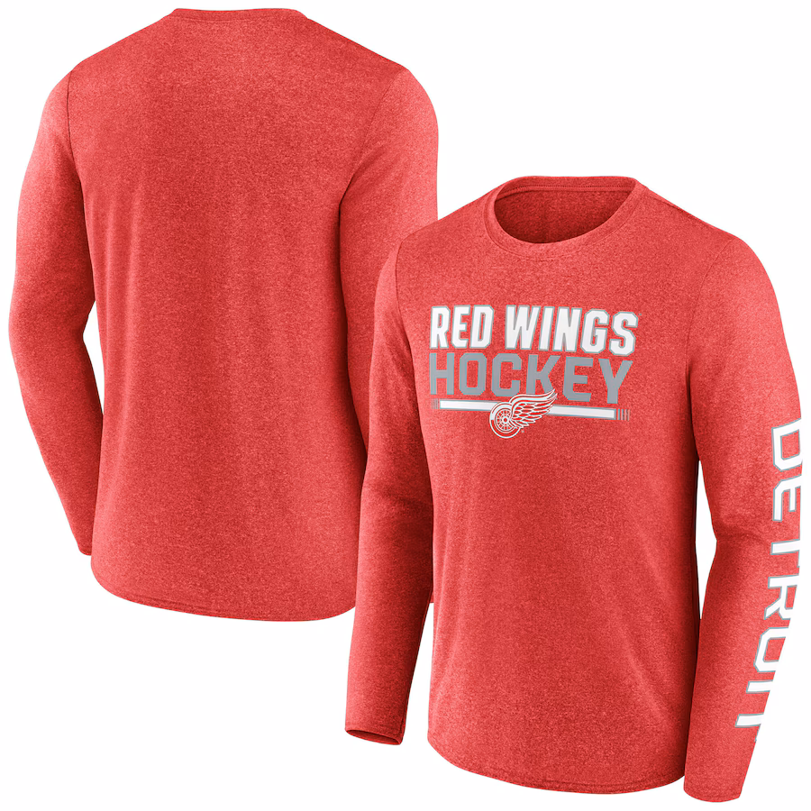 Men's Detroit Red Wings Fanatics Heather Red Sweep Iconic Synthetic Long Sleeve T-Shirt