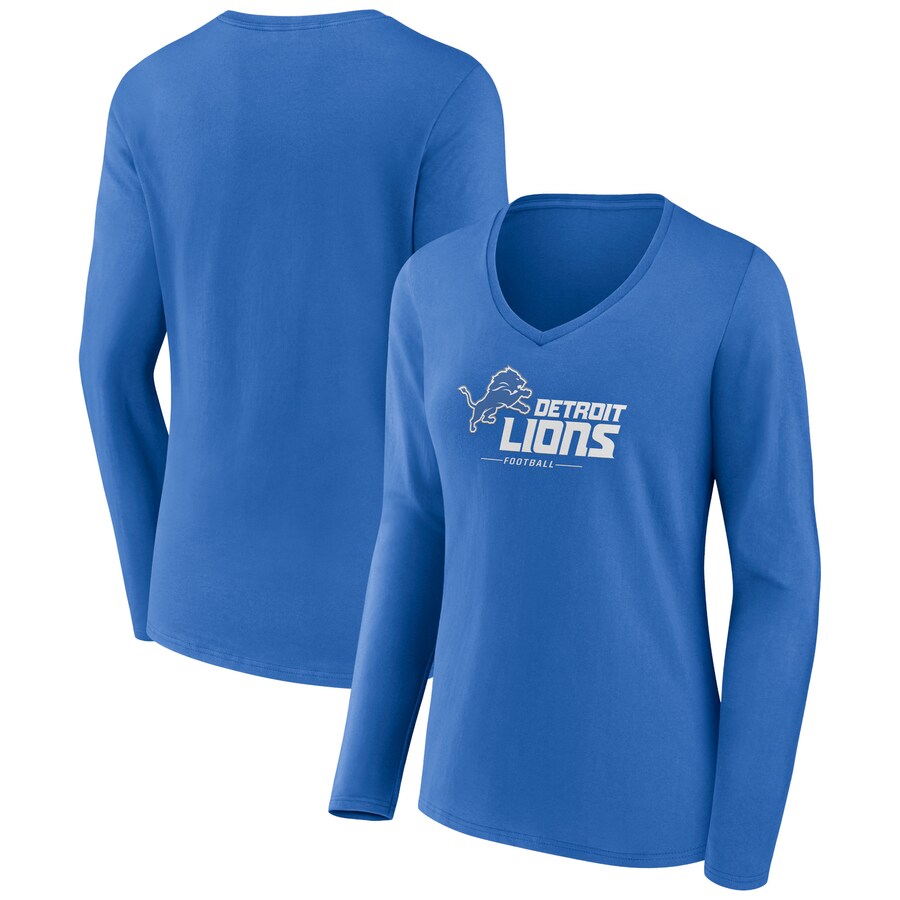 Women's Detroit Lions Blue Logo Team Lockup Long Sleeve V-Neck T-Shirt