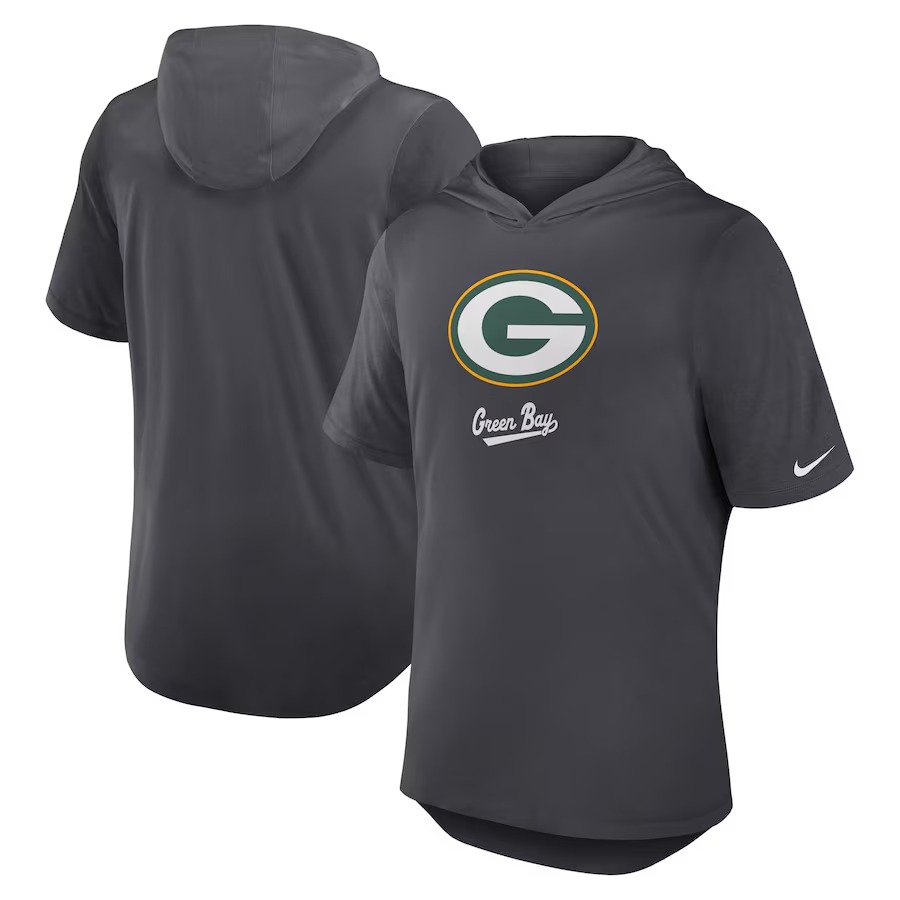 Men's Green Bay Packers Nike Anthracite Tri-Blend Performance Hoodie T-Shirt