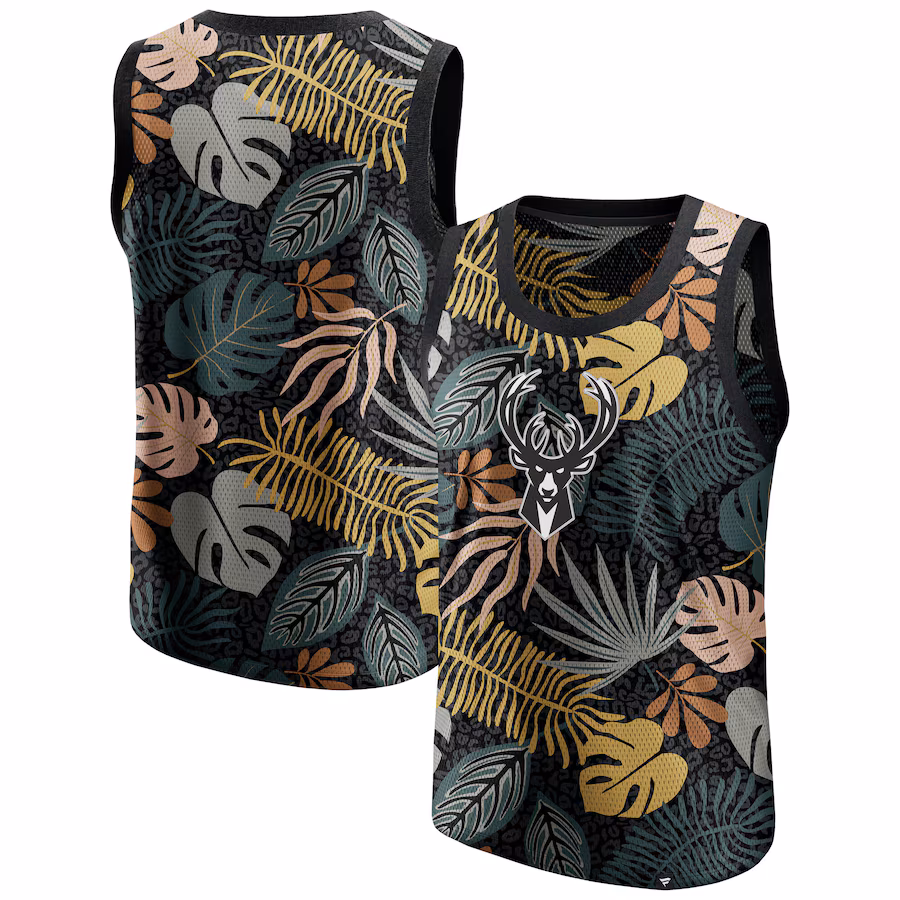 Men's Milwaukee Bucks  Fanatics Black Rocker Step Fashion Tank Top