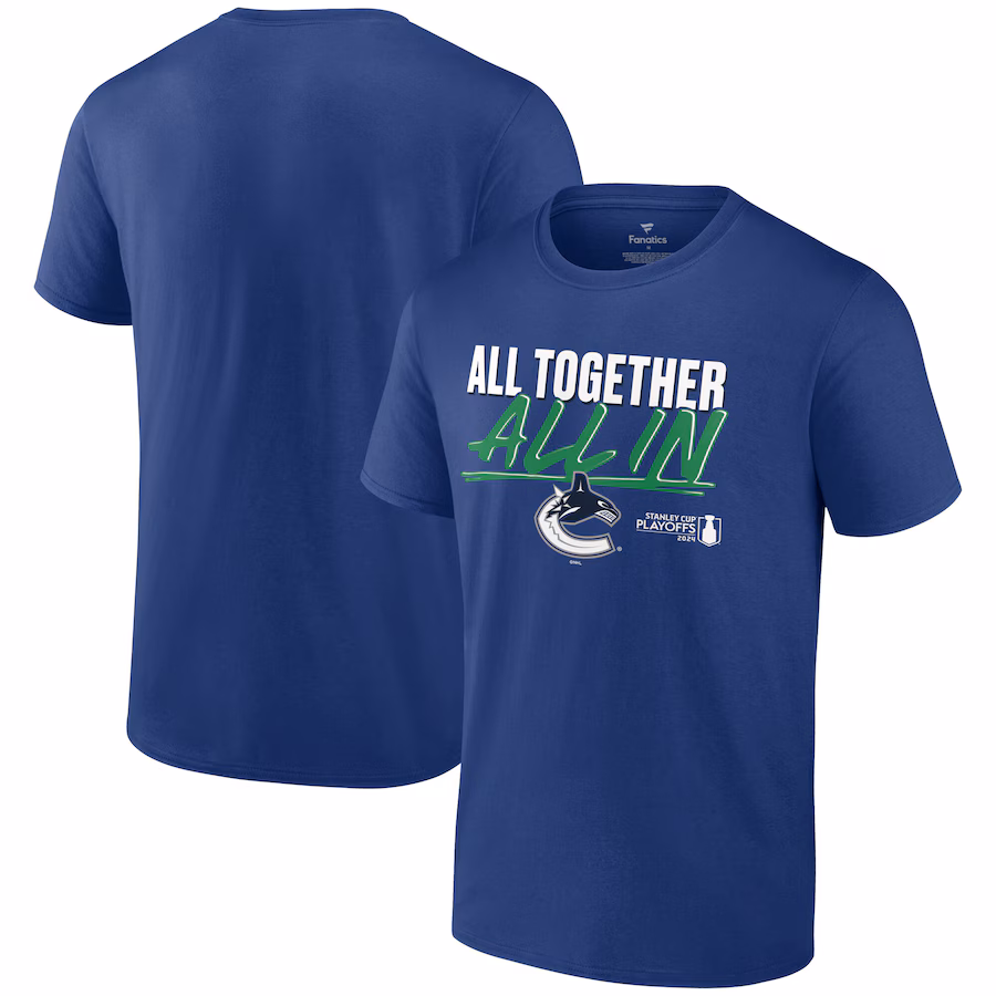 Men's Vancouver Canucks Fanatics Blue 2024 Stanley Cup Playoffs Slogan T-Shirt