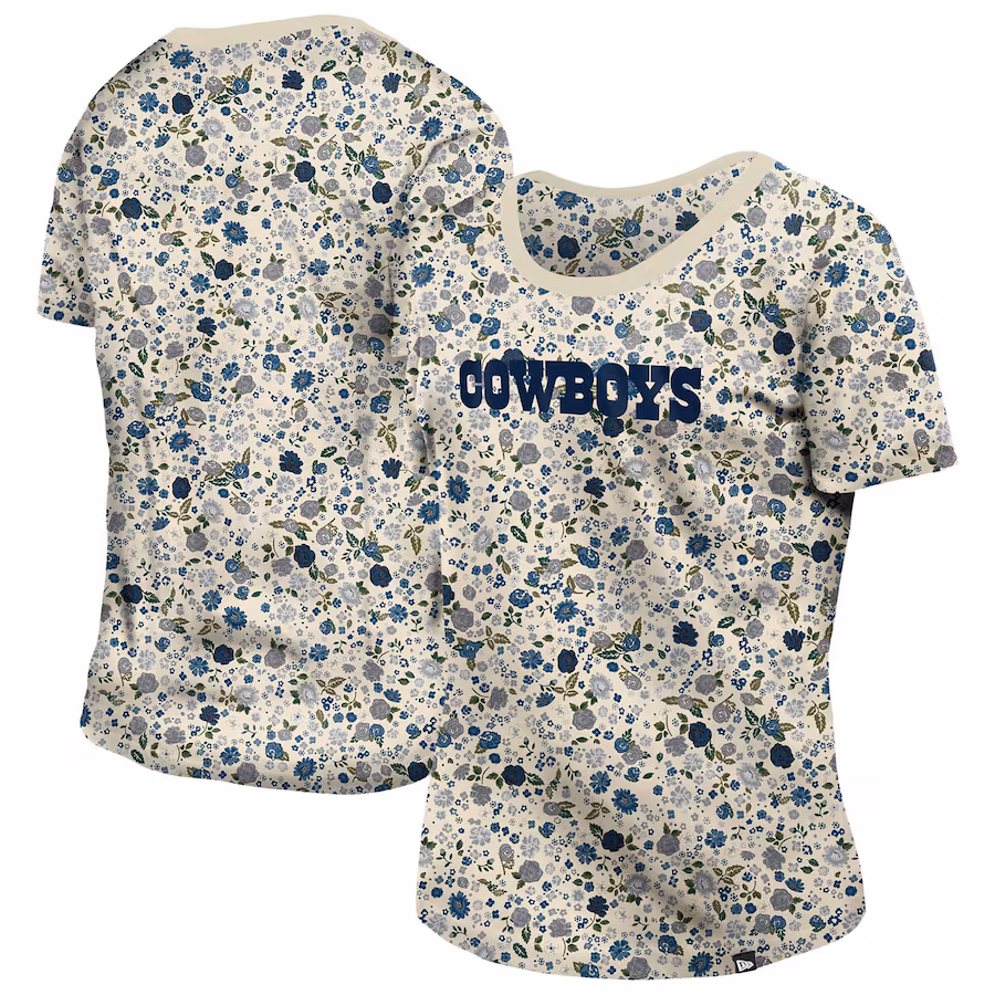 Women's Dallas Cowboys New Era Cream Glam Game Floral T-Shirt