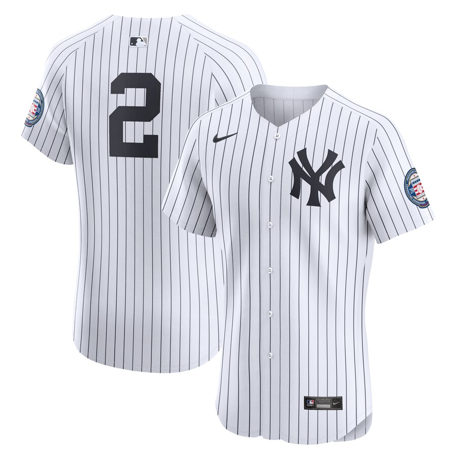 Men's New York Yankees Derek Jeter Nike White Home 2020 Hall of Fame Induction Patch Elite Player Jersey