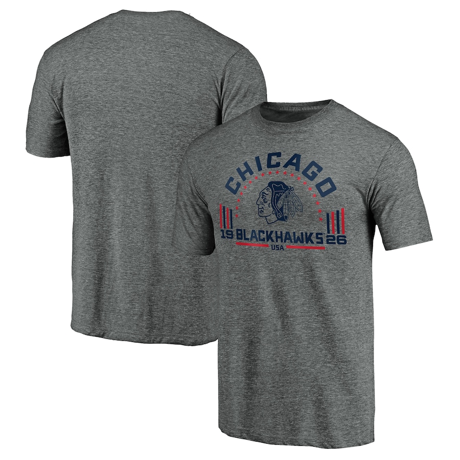 Men's Chicago Blackhawks Heathered Gray Team Freedom Tri-Blend T-Shirt