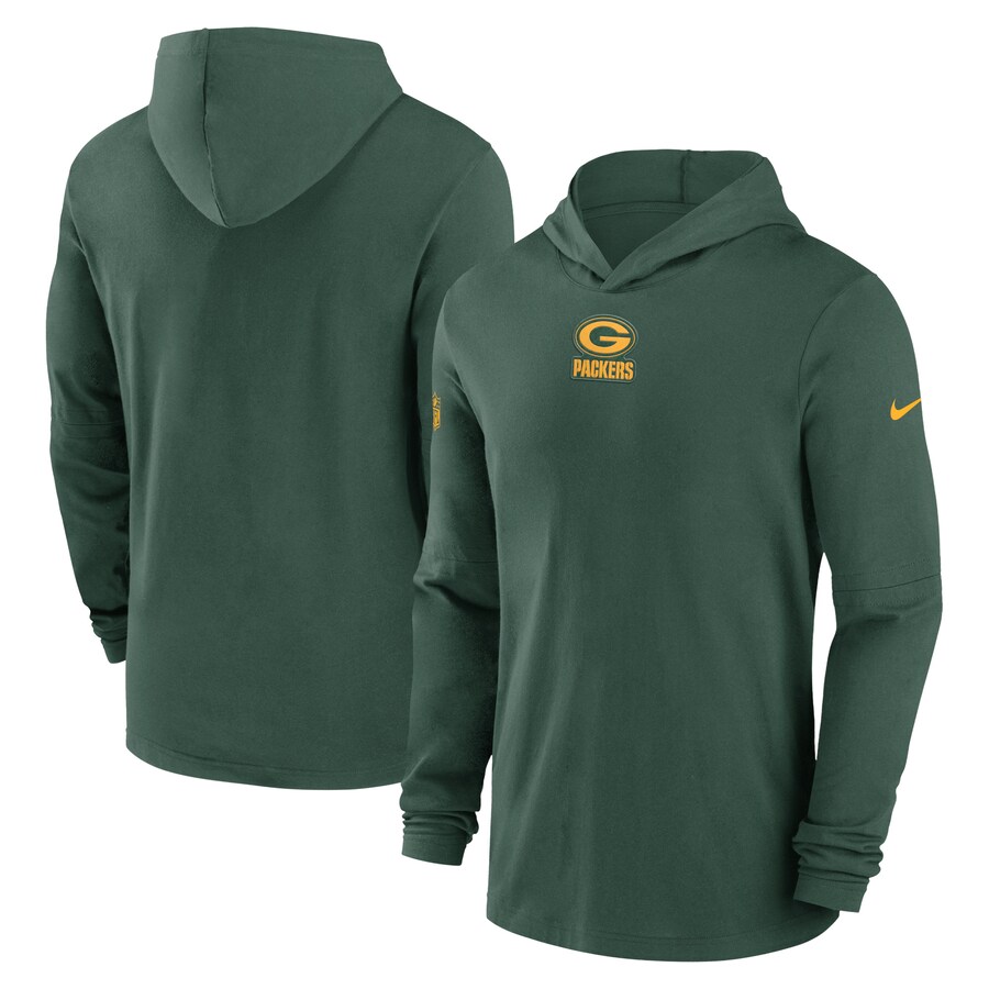 Men's Green Bay Packers Nike Green Sideline Performance Long Sleeve Hoodie T-Shirt