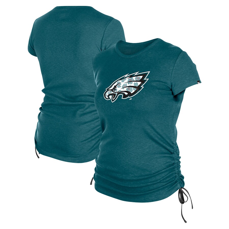 Women's Philadelphia Eagles New Era Midnight Green Ruched Side T-Shirt