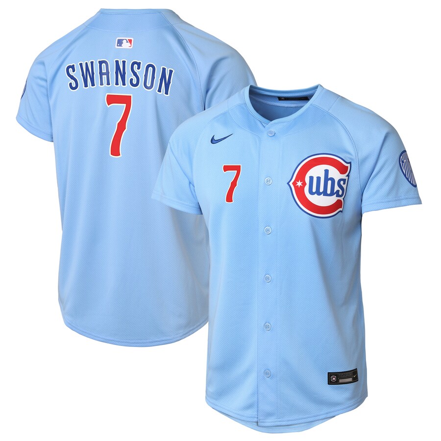 Youth Chicago Cubs Dansby Swanson Nike Baby Blue 2nd Alternate Limited Player Jersey