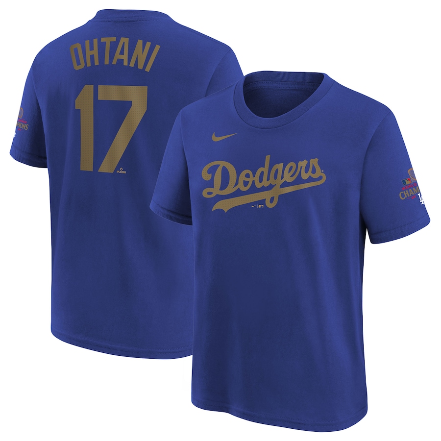 Youth Los Angeles Dodgers Shohei Ohtani Nike Royal 2025 Gold Collection Name & Number T-Shirt