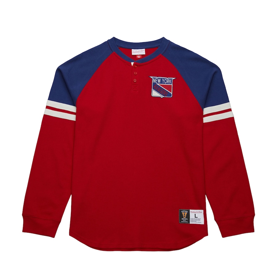 Men's New York Rangers Mitchell & Ness Red Thermal Henley Long Sleeve T-Shirt
