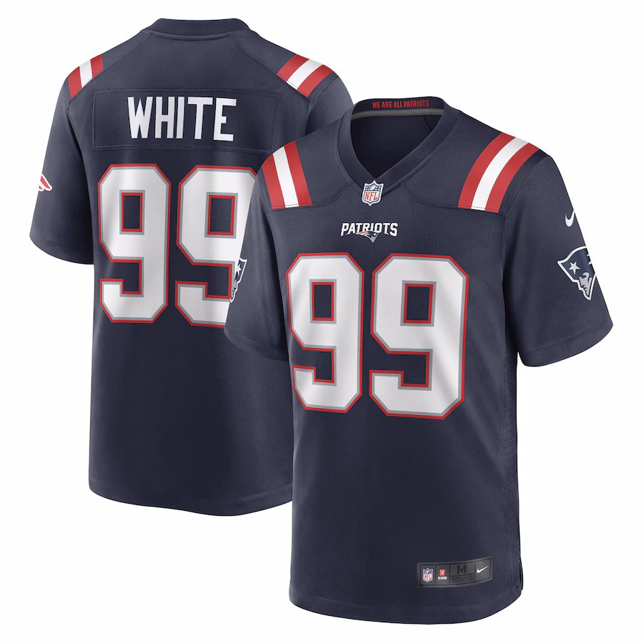 Men's New England Patriots Keion White Nike Navy Game Jersey