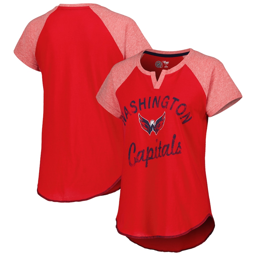 Women's Washington Capitals Starter Red Grand Slam Raglan Notch Neck T-Shirt