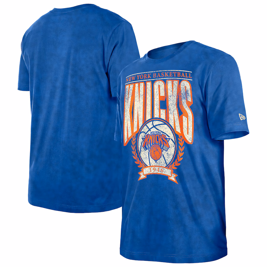 Men's New York Knicks New Era Blue Hardwood Classics Oversized Boxy Mineral Wash T-Shirt