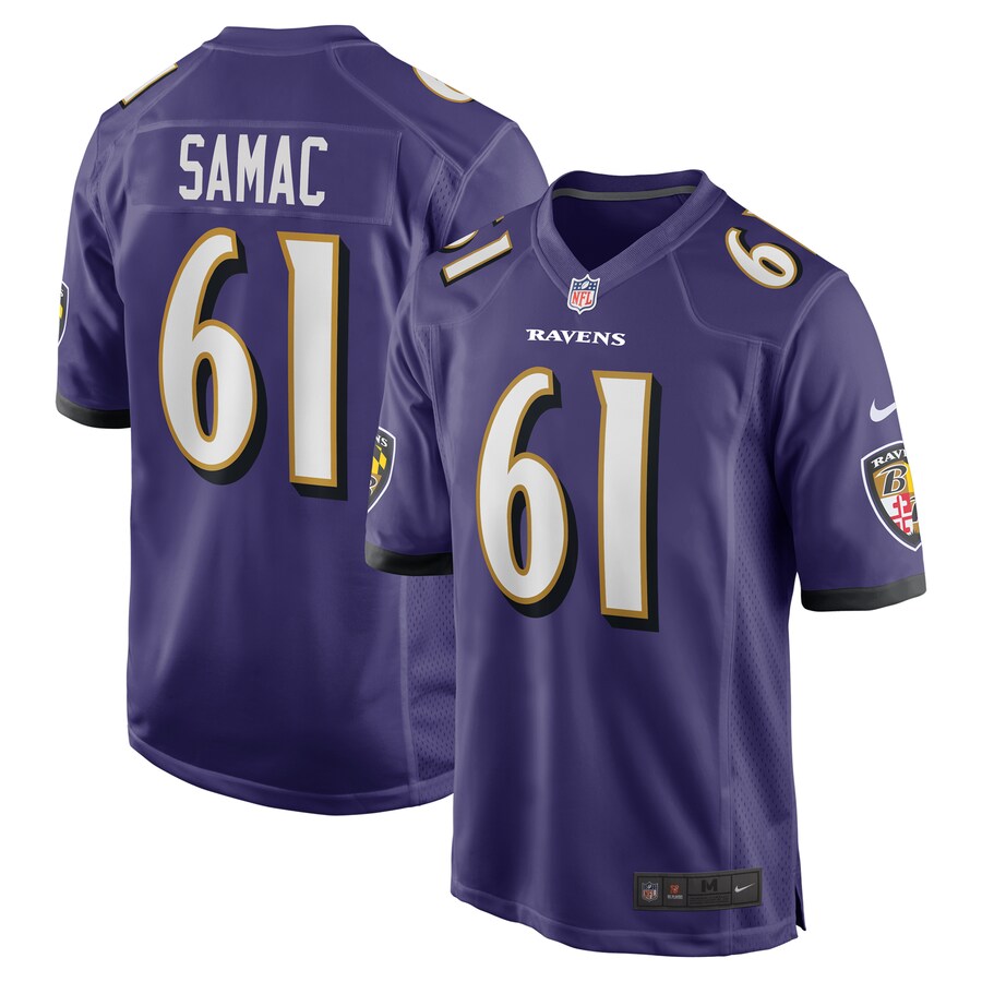 Men's Baltimore Ravens Nick Samac Nike Purple Team Game Jersey