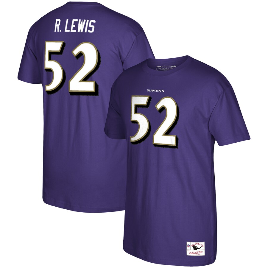 Men's Baltimore Ravens Ray Lewis Mitchell & Ness Purple Retired Player Name & Number T-Shirt