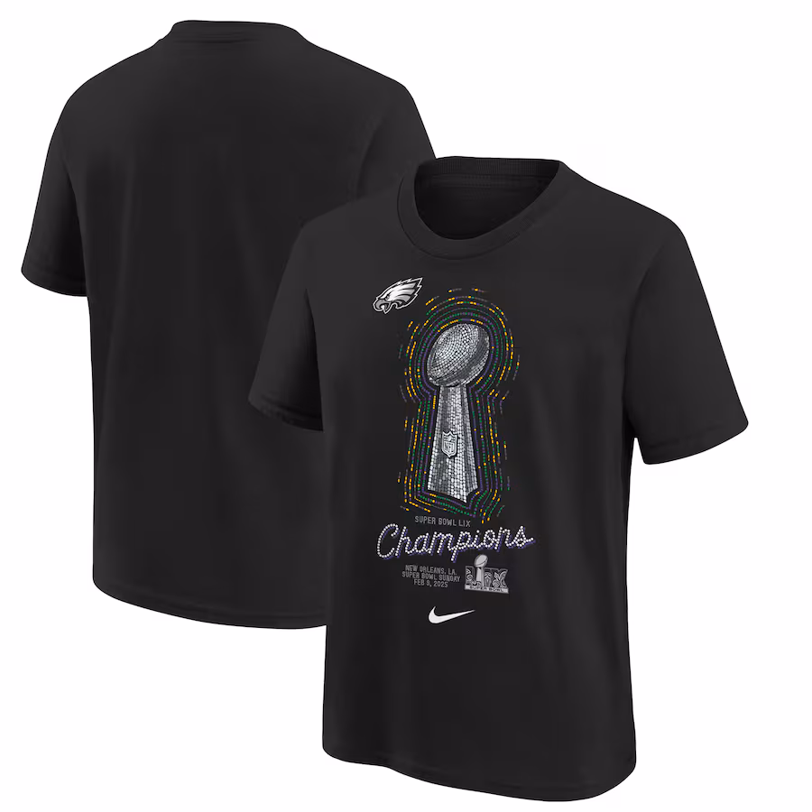Youth Philadelphia Eagles  Nike Black Super Bowl LIX Champions Lombardi Trophy T-Shirt