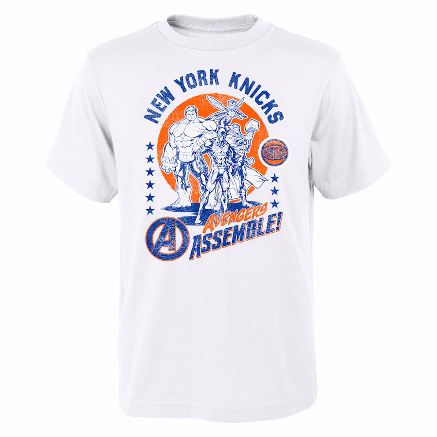 Youth New York Knicks White NBA x Marvel Avengers Squad T-Shirt