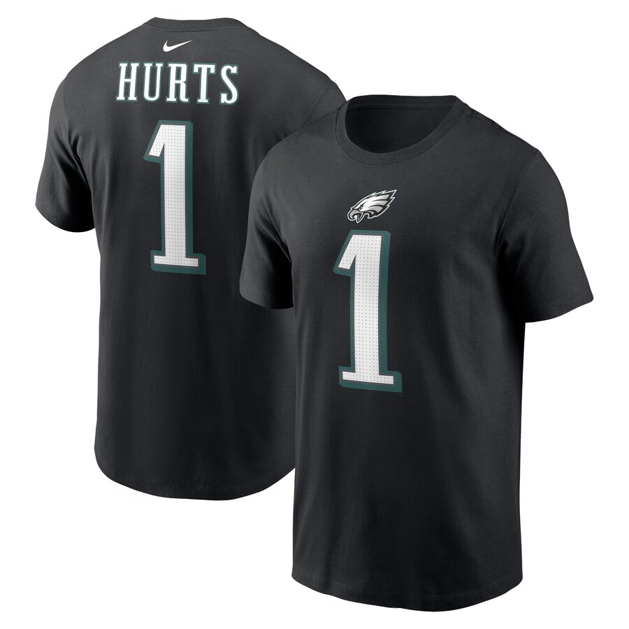 Men's Philadelphia Eagles Jalen Hurts Nike Black Player Name & Number T-Shirt